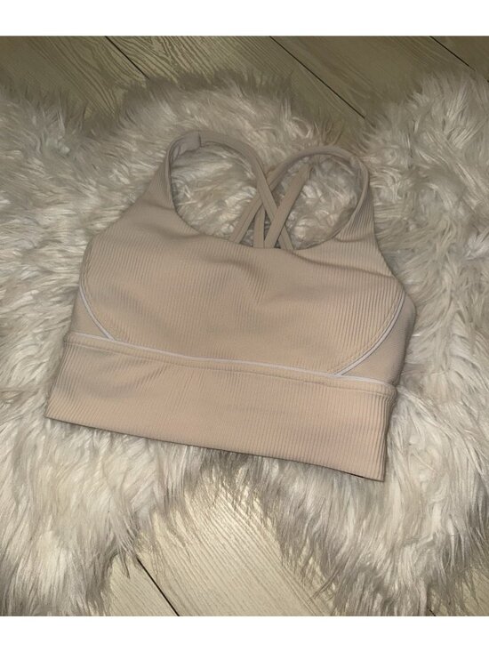 Lululemon Other - Lululemon Energy Longline Ribbed Sports Bra Strappy Back WF Womens 4 Light Beige